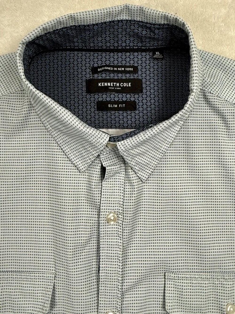 Kenneth Cole New York Mens XL Slim Fit Light Blue Stretch Short Sleeve Shirt - Picture 2 of 10